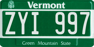 VT license plate ZYI997