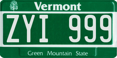 VT license plate ZYI999