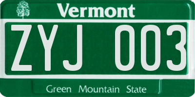 VT license plate ZYJ003