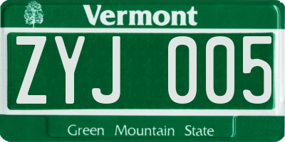 VT license plate ZYJ005