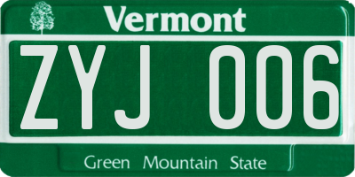 VT license plate ZYJ006