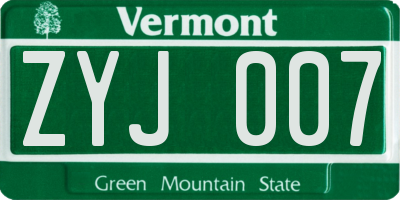 VT license plate ZYJ007