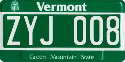 VT license plate ZYJ008