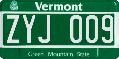 VT license plate ZYJ009