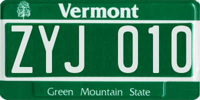 VT license plate ZYJ010