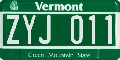 VT license plate ZYJ011
