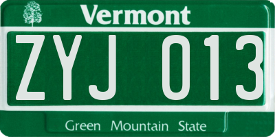 VT license plate ZYJ013