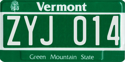 VT license plate ZYJ014