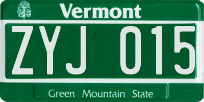 VT license plate ZYJ015