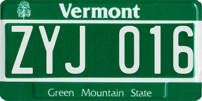 VT license plate ZYJ016