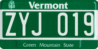 VT license plate ZYJ019