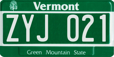 VT license plate ZYJ021
