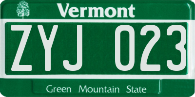 VT license plate ZYJ023