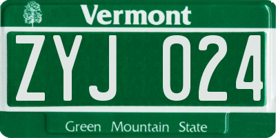VT license plate ZYJ024