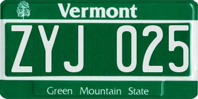 VT license plate ZYJ025