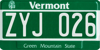 VT license plate ZYJ026