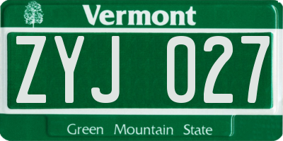 VT license plate ZYJ027