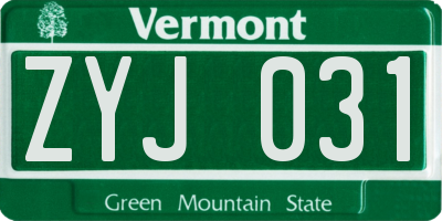 VT license plate ZYJ031