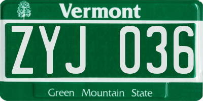 VT license plate ZYJ036