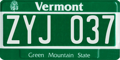 VT license plate ZYJ037