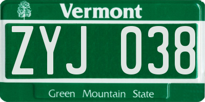 VT license plate ZYJ038