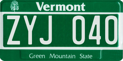 VT license plate ZYJ040