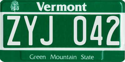 VT license plate ZYJ042