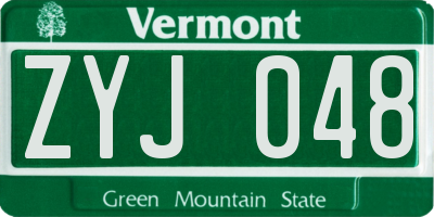 VT license plate ZYJ048