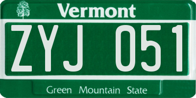 VT license plate ZYJ051