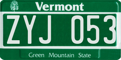 VT license plate ZYJ053