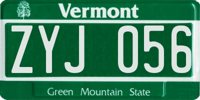 VT license plate ZYJ056