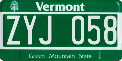 VT license plate ZYJ058