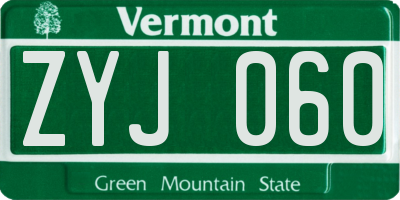 VT license plate ZYJ060