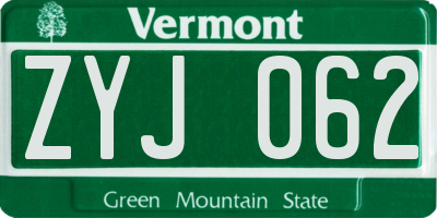 VT license plate ZYJ062