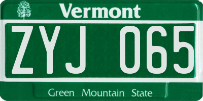 VT license plate ZYJ065
