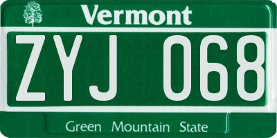 VT license plate ZYJ068