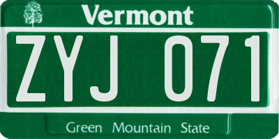 VT license plate ZYJ071