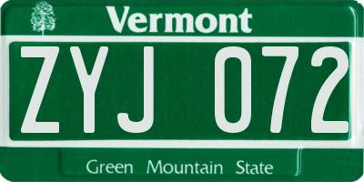 VT license plate ZYJ072