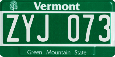 VT license plate ZYJ073