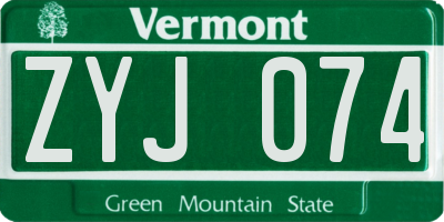 VT license plate ZYJ074