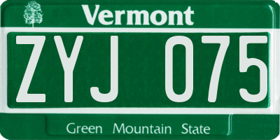 VT license plate ZYJ075
