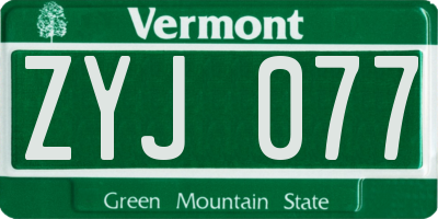 VT license plate ZYJ077