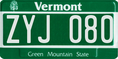 VT license plate ZYJ080
