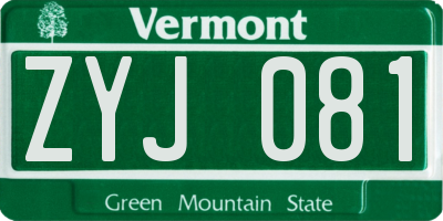 VT license plate ZYJ081