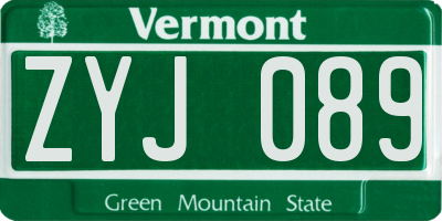 VT license plate ZYJ089