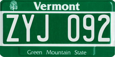 VT license plate ZYJ092