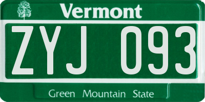 VT license plate ZYJ093