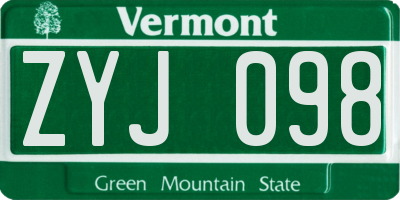VT license plate ZYJ098