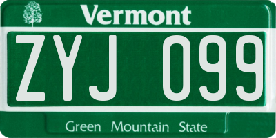 VT license plate ZYJ099