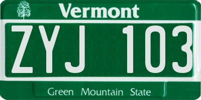 VT license plate ZYJ103
